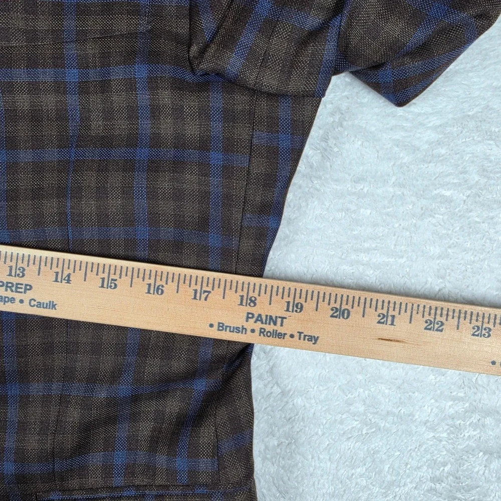 Hart Schaffner Marx Sport Coat Mens 38S Brown Blue Wool Plaid L/S Button up